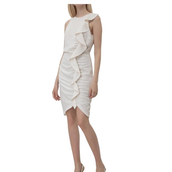 Pinko Dress BEBYBLADE Abito White Crepe Ruffle Sheath US -10 - Picture 1 of 16